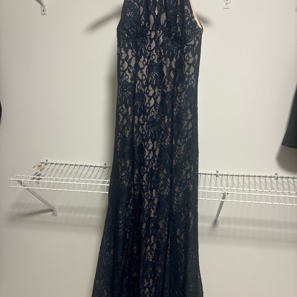 Elegant Navy Lace Halter Dress - Picture 2 of 5